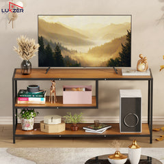Lukzer Metal & Engineered Wood TV Unit Stand with Open Shelves (MTU-001) Black & Oak Brown