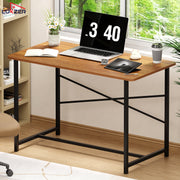 Lukzer Engineered Wood Study Table with X-Support Metal Frame & Adjustable Footpad (MST-009/Black & Oak Brown)