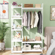 Lukzer Heavy Duty Garment Rack with 8 Shelves & Hanging Rod (MMR-004/White & White)