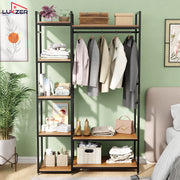 Lukzer Heavy Duty Garment Rack with 8 Shelves & Hanging Rod (MMR-004/Black & Oak Brown)