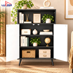Lukzer Wooden Book Shelf & Storage Cabinet with White Doors (MR-034/Black)