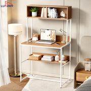 Lukzer Modern Study Table with Open Bookshelf & Hutch (MST-010/White & Oak Brown)