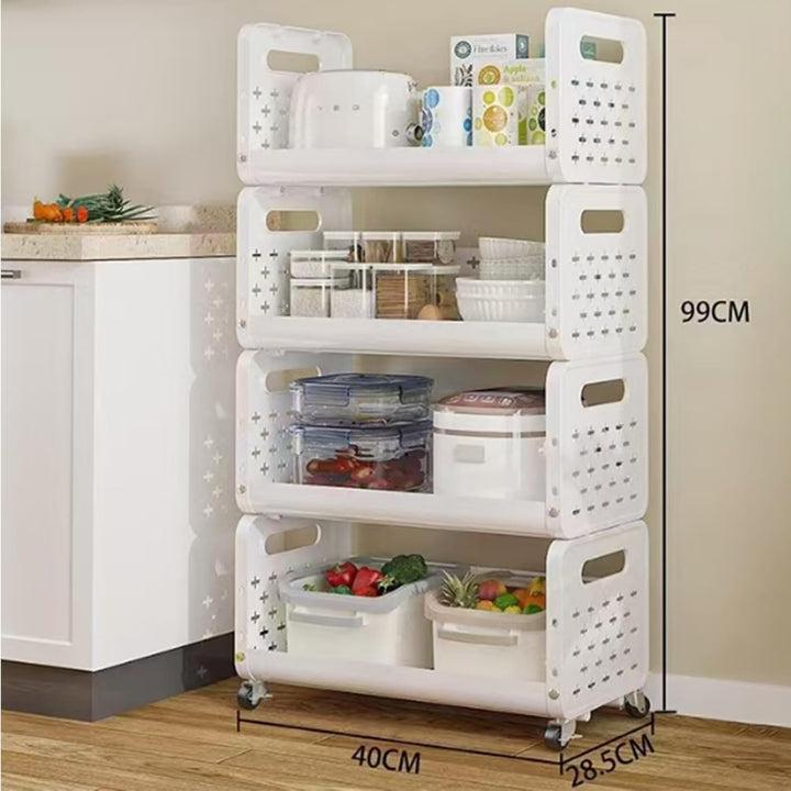 Lukzer 4-Tier Multipurpose Detachable Kitchen Storage Rack with Wheels (PMR-002/White)