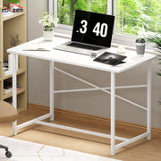 Lukzer Engineered Wood Study Table with X-Support Metal Frame & Adjustable Footpad (MST-009/White & White)