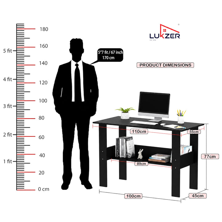 Lukzer Modern Computer Desk with Bookshelf Study Table Made with Engineered Wood (ST-005/Black)
