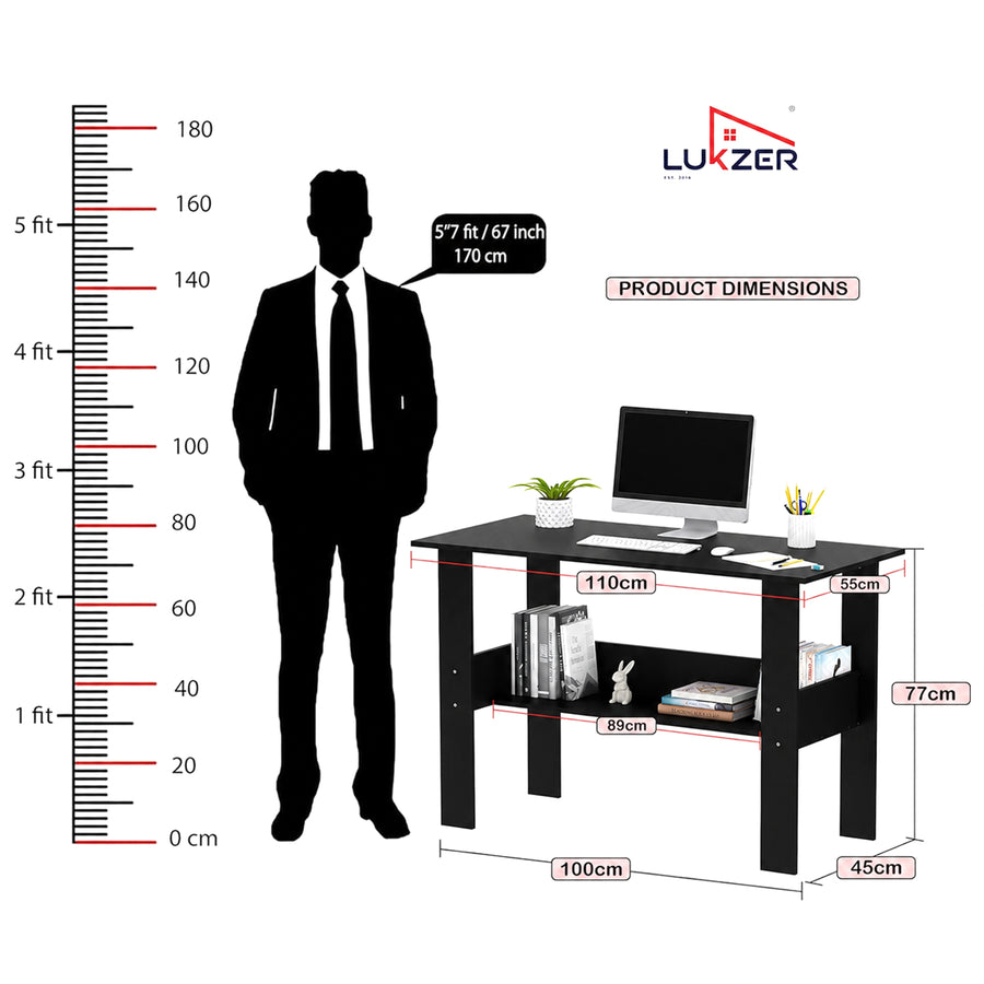 Lukzer Modern Computer Desk with Bookshelf Study Table Made with Engineered Wood (ST-005/Black)