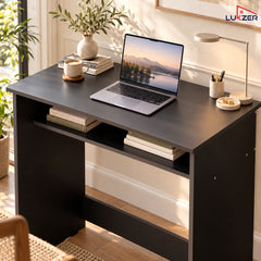 Lukzer Engineered Wood Study Table with Bookshelf (ST-002/Black)