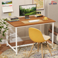 Lukzer X-Support Metal Frame & Engineered Wood Study Table for Home & Office (MST-008) white &  Oak Brown