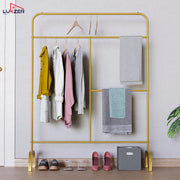 Lukzer Multi-Purpose Metal Garment Stand with Multi-Level Hanging Bars – 145x109x40cm (Black/Gold/White, Model: MGS-005)