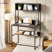 Lukzer Modern Study Table with Open Bookshelf & Hutch (MST-010/Black & Black)