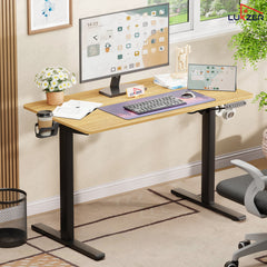 Lukzer Electric Automatic Height Adjustable Sit Stand Desk EST-003 ( Black & Oak Light )