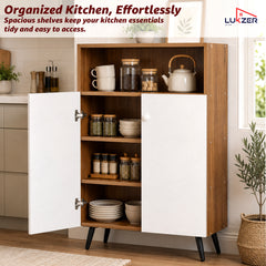 Lukzer Wooden Book Shelf & Storage Cabinet with White Doors (MR-034/Oak Brown)