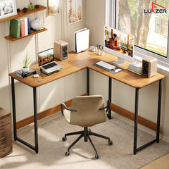 Lukzer Engineered Wood L-Shaped Corner Study and Computer Table for Home or Office (MST-007) Black & Oak Brown