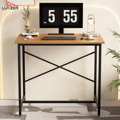 Lukzer X-Support Metal Frame & Engineered Wood Study Table for Home & Office (MST-008) Black &  Oak Brown