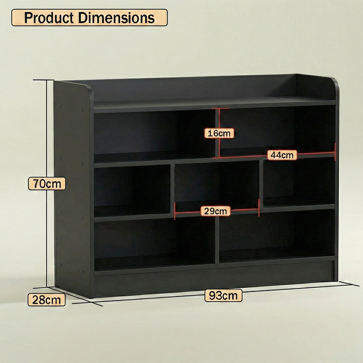 Lukzer Multipurpose 7-Section Storage Rack with 4 Shelves Bookcase Unit (MR-008/Black)