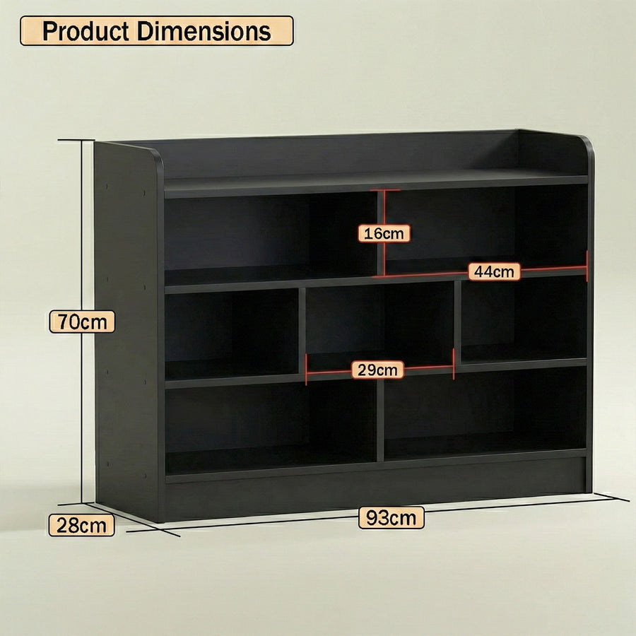 Lukzer Multipurpose 7-Section Storage Rack with 4 Shelves Bookcase Unit (MR-008/Black)