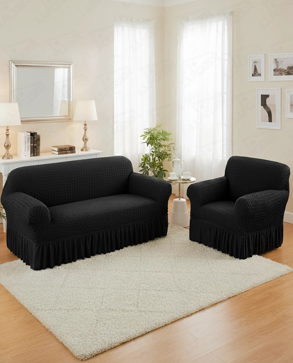 Lukzer Turkish Design Bubble Pattern Sofa Cover  Bubble Charcoal Black (SC-096-01)