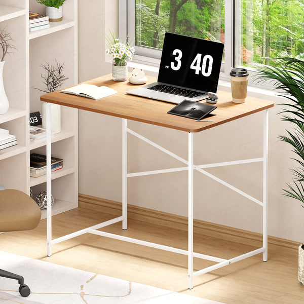 Lukzer X-Support Metal Frame & Engineered Wood Study Table for Home & Office (MST-008) white &  Oak Brown