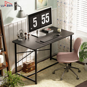 Lukzer Engineered Wood Study Table with X-Support Metal Frame & Adjustable Footpad (MST-009/Black & Black)