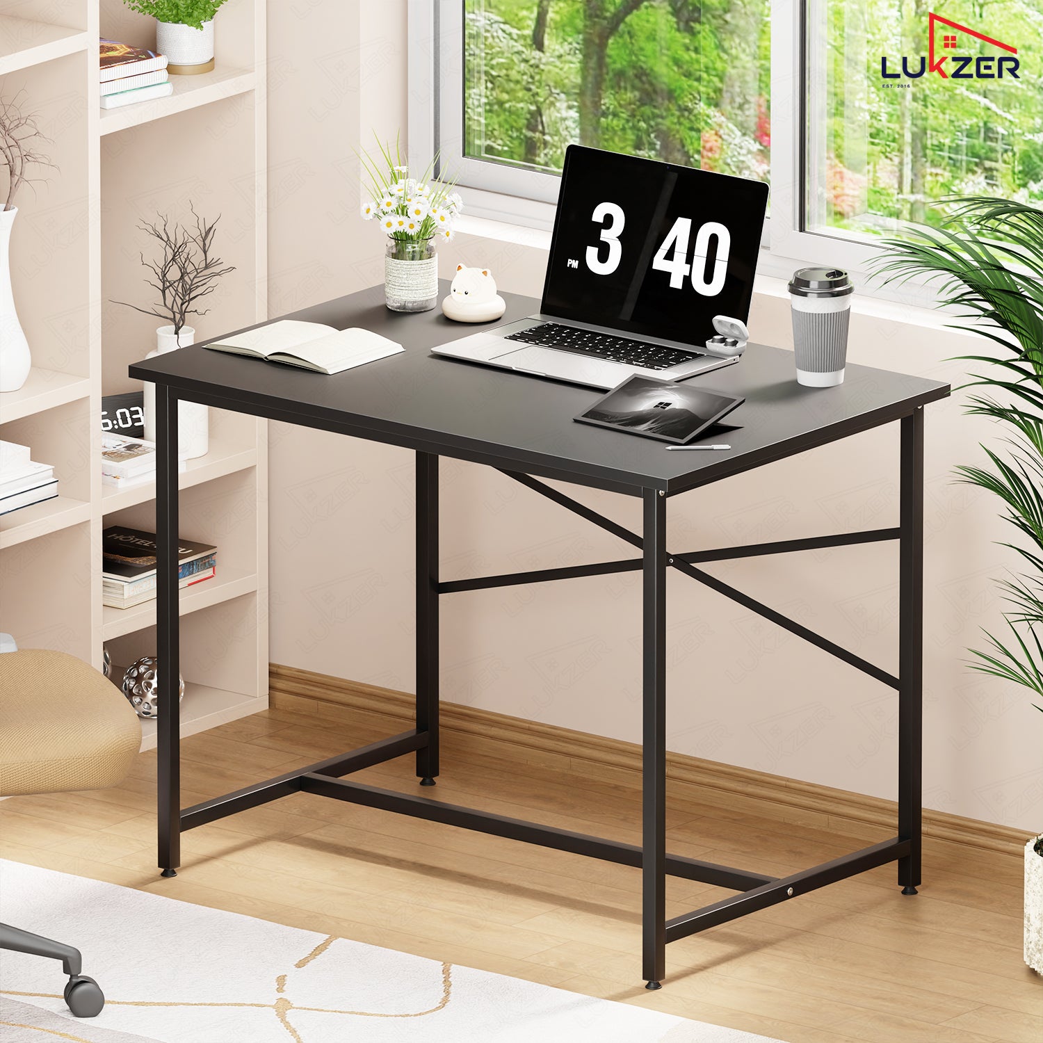 Lukzer X-Support Metal Frame & Engineered Wood Study Table for Home & Office (MST-008) Black &  Black