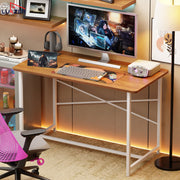 Lukzer Engineered Wood Study Table with X-Support Metal Frame & Adjustable Footpad (MST-009/White & Oak Brown)