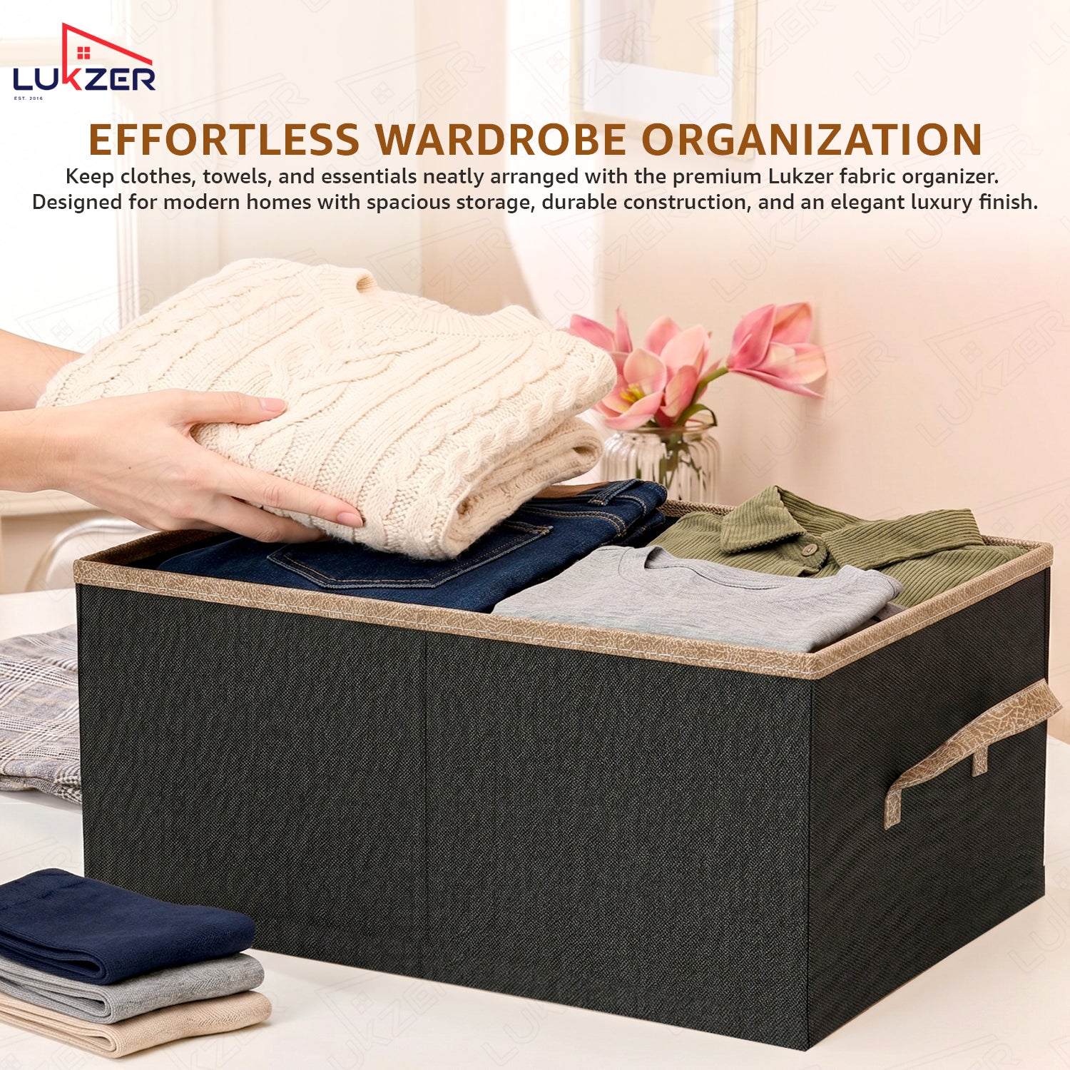 Lukzer 1Pc Black Foldable Clothes Organiser Storage Box (non-woven)