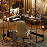 Lukzer Engineered Wood L-Shaped Corner Study and Computer Table for Home or Office (MST-007) Black & Black
