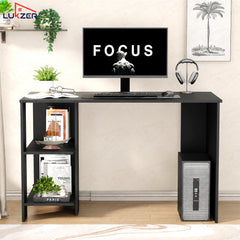 Lukzer Engineered Wood Study & Computer Table Office Desk with Bookshelf (ST-007/Black)