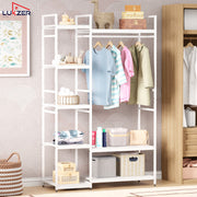 Lukzer Heavy Duty Garment Rack with 8 Shelves & Hanging Rod (MMR-004/White & White)