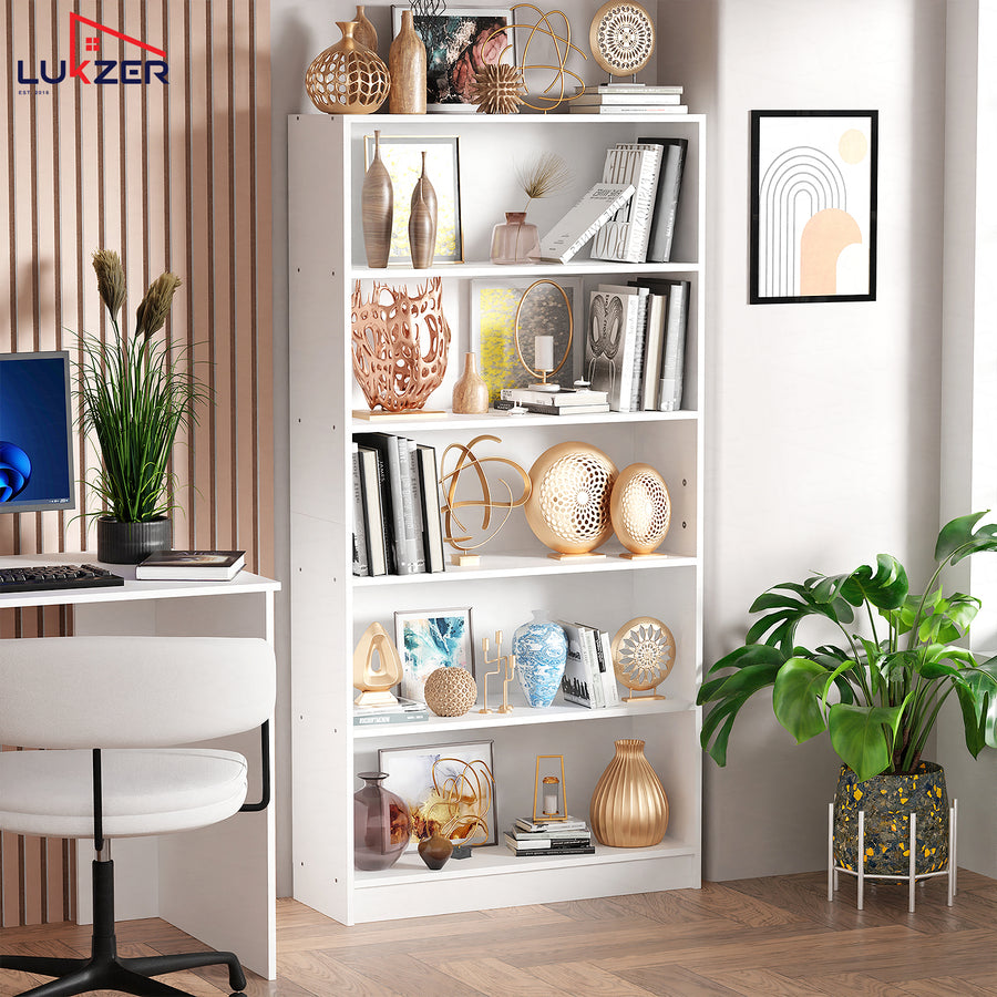 Lukzer Engineered Wood 6 Tier Bookcase Open Bookshelf & Display Rack (MR-032/White)