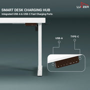 Lukzer Electric Height Adjustable Desk with USB & Type-C Study Table (EST-003/UC-White & White)