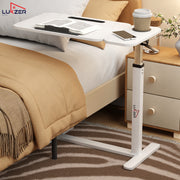 Lukzer Adjustable Overbed Study Table with Tilt Top, Cupholder & Wheels (MST-003/White & White)