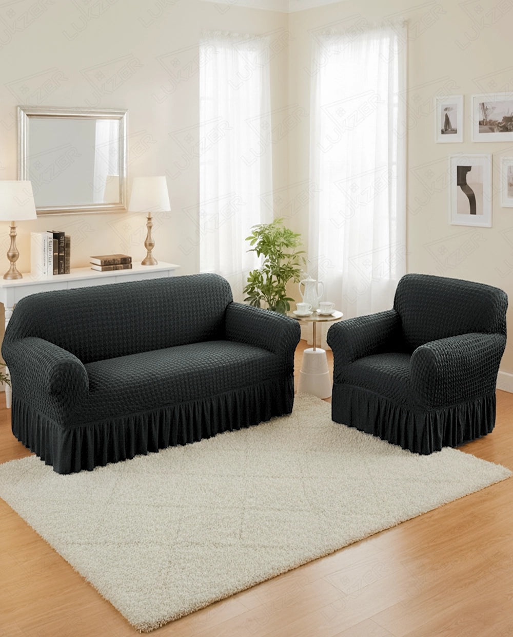 Lukzer Turkish Design Bubble Pattern Sofa Cover Bubble Slate Grey (SC-100-01)