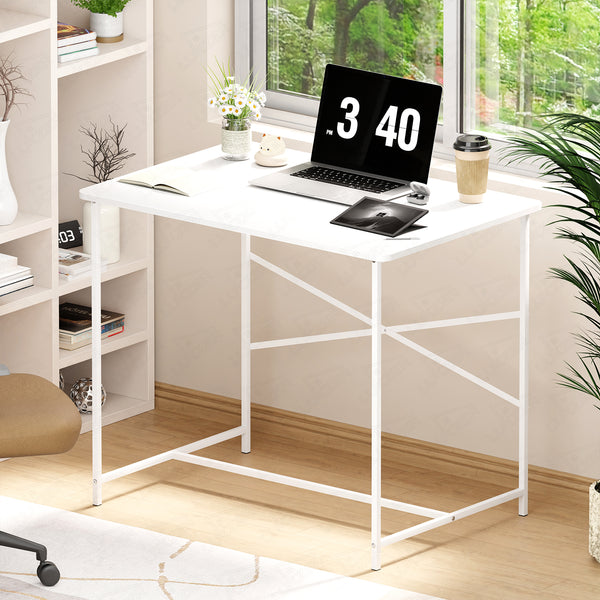 Lukzer X-Support Metal Frame & Engineered Wood Study Table for Home & Office (MST-008) white & white