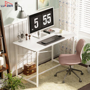 Lukzer Engineered Wood Study Table with X-Support Metal Frame & Adjustable Footpad (MST-009/White & White)