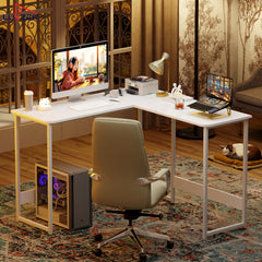Lukzer Engineered Wood L-Shaped Corner Study and Computer Table for Home or Office (MST-007) white & white