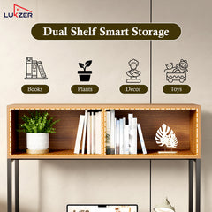 Lukzer Modern Study Table with Open Bookshelf & Hutch (MST-010/Black & Oak Brown)