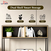 Lukzer Modern Study Table with Open Bookshelf & Hutch (MST-010/Black & Black)