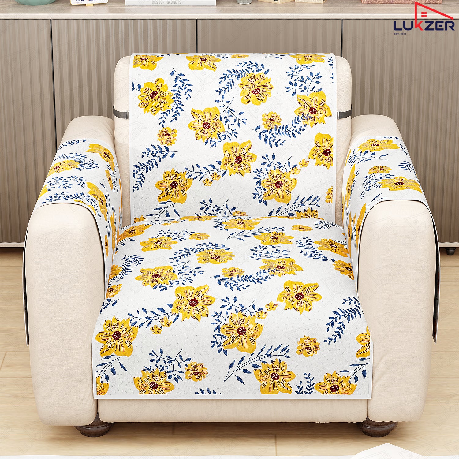 Lukzer Quilted Reversible Sofa Cover Mat with Arms | Polyester Blend 350 GSM Full Coverage &amp; Back Belt for Stability | Washable Furniture Protector.