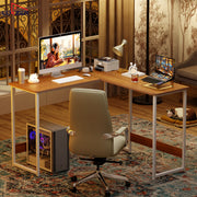 Lukzer Engineered Wood L-Shaped Corner Study and Computer Table for Home or Office (MST-007) white & Oak Brown