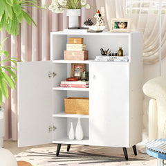 Lukzer Wooden Book Shelf & Storage Cabinet with White Doors (MR-034/White)