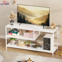 Lukzer Metal & Engineered Wood TV Unit Stand with Open Shelves (MTU-001) White & White