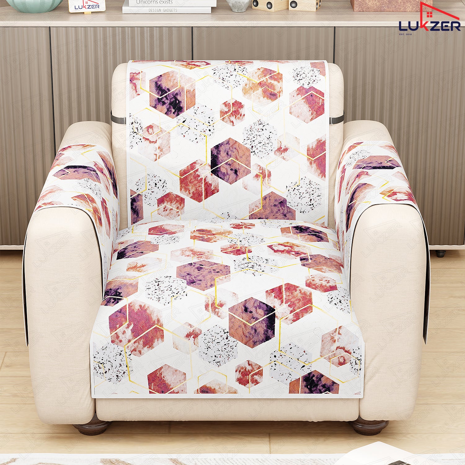 Lukzer Quilted Reversible Sofa Cover Mat with Arms | Polyester Blend 350 GSM Full Coverage &amp; Back Belt for Stability | Washable Furniture Protector.