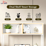 Lukzer Modern Study Table with Open Bookshelf & Hutch (MST-010/White & White)