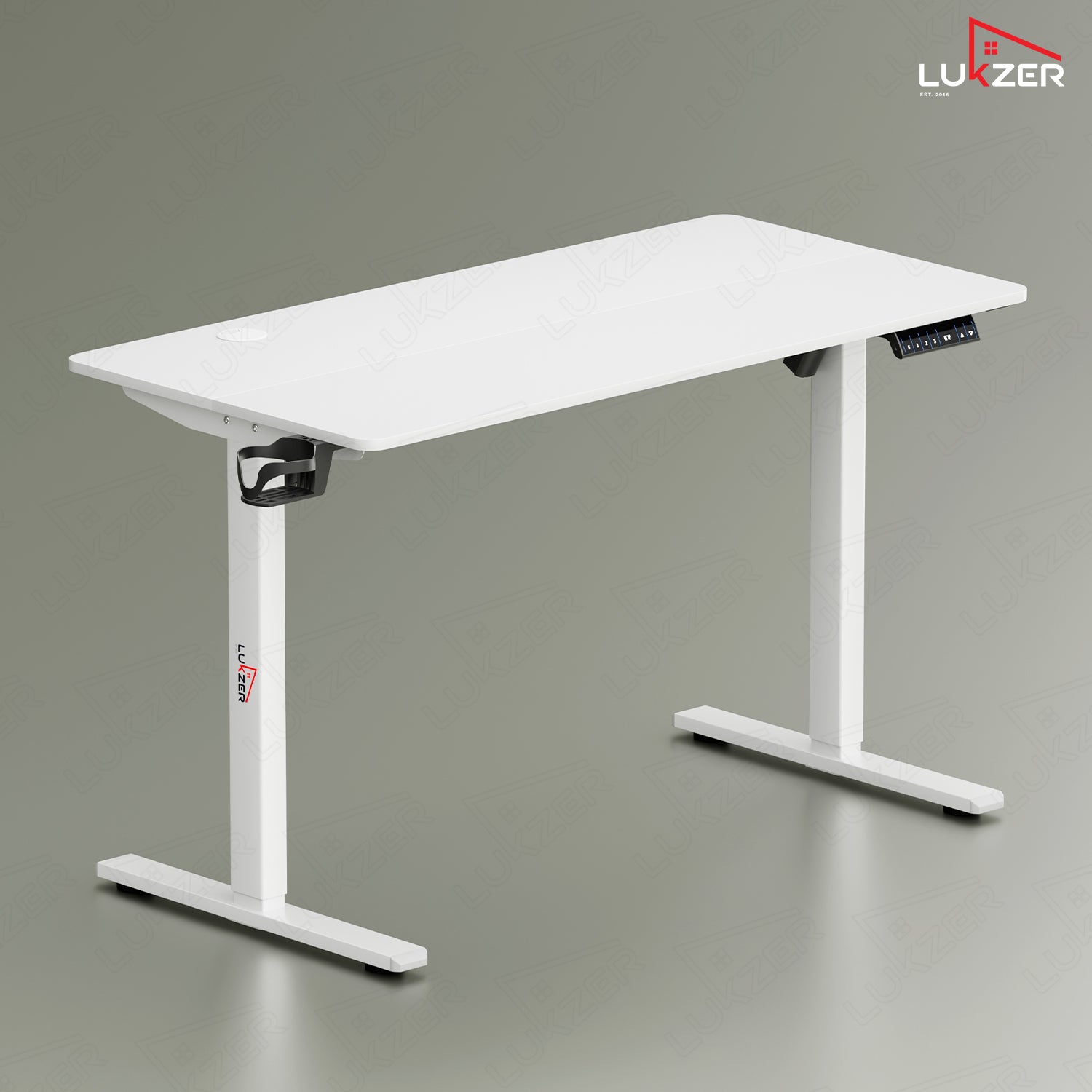 Lukzer Electric Height Adjustable Desk with USB & Type-C Study Table (EST-003/UC-White & White) 3-Years Warranty