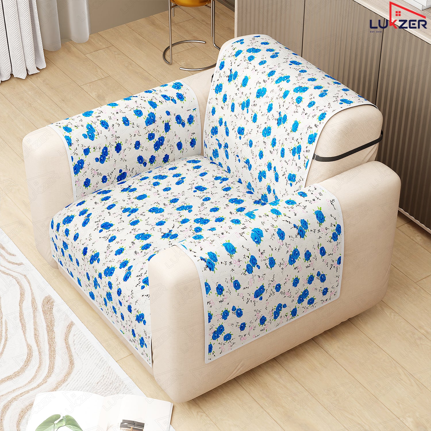 Lukzer Quilted Reversible Sofa Cover Mat with Arms | Polyester Blend 350 GSM Full Coverage &amp; Back Belt for Stability | Washable Furniture Protector.