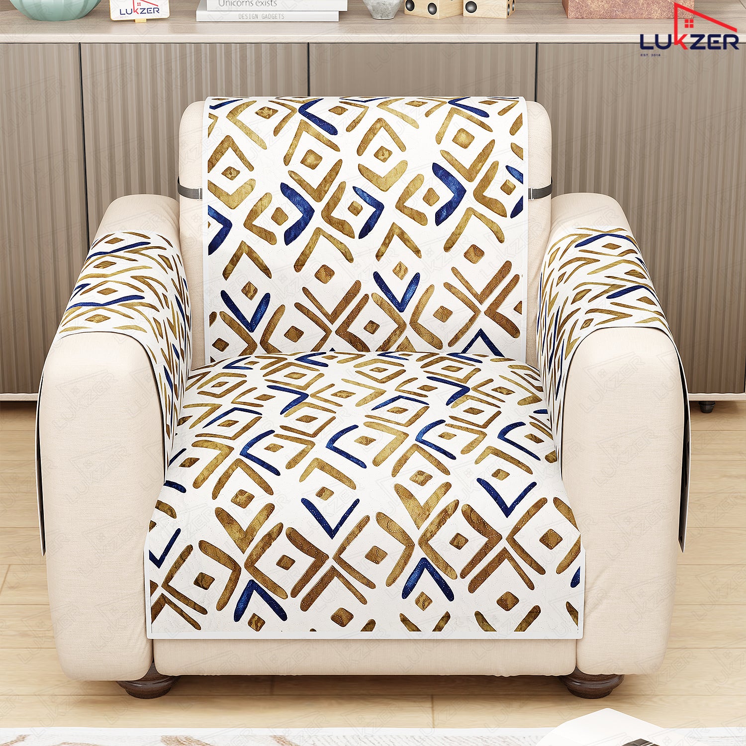 Lukzer Quilted Reversible Sofa Cover Mat with Arms | Polyester Blend 350 GSM Full Coverage &amp; Back Belt for Stability | Washable Furniture Protector.