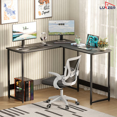 Lukzer Engineered Wood L-Shaped Corner Study and Computer Table for Home or Office (MST-007) Black & Black