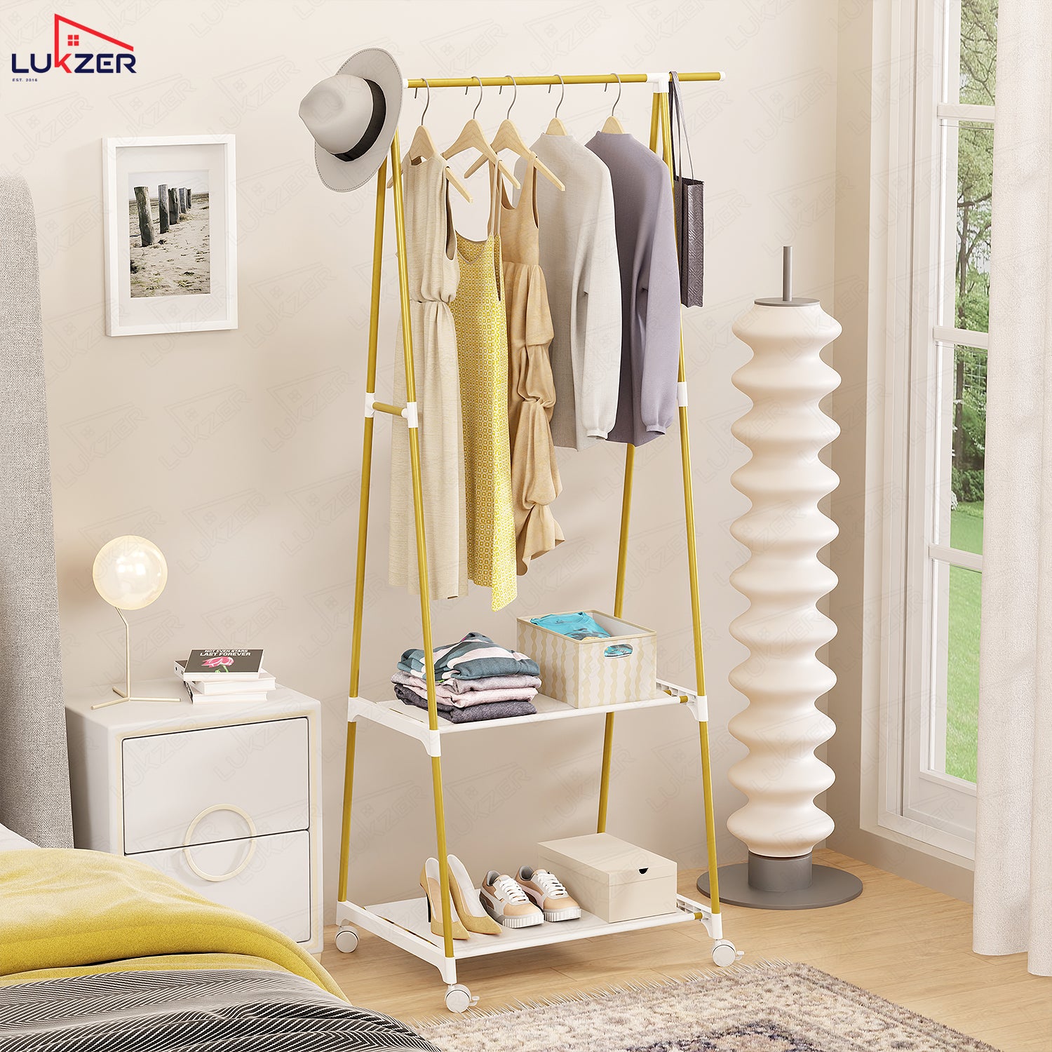 Lukzer A-Shape Garment Rack with 2 Bottom Shelves – MGR-010