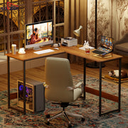 Lukzer Engineered Wood L-Shaped Corner Study and Computer Table for Home or Office (MST-007) Black & Oak Brown